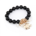 D'or Designs Tibetan Beads Elephant Pendant Charm Stretch Bracelet For Women (6 Colors) (Midnight Black)