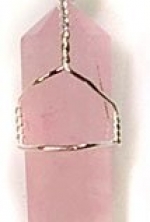 Silver Wire Wrapped Natural Rose Quartz Crystal Point Pendant