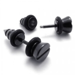 KONOV Jewelry 2pcs Stainless Steel Mens Stud Screw Earrings, 1 Pair, Color Black, Diameter 7mm