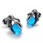 KONOV Jewelry Vintage Stainless Steel Dragon Claw Mens Stud Earrings for men Set, 2pcs, Color Silver Blue