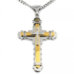 Crucible Gold IP Two-Tone Stainless Steel Cubic Zirconia Cross Pendant Necklace - 24