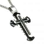 Black Plated Stainless Steel Men's Cross with Spikes on 24 Inch Steel Curb Chain
