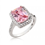 Sterling Silver Ring Radiant Cut Pink Cubic Zirconia CZ Ring 4.5 ct.tw - Nickel Free Engagement Wedding Ring (Available in Sizes 6 to 8) [Size 6]