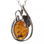 Honey Amber and Sterling Silver Oval Pendant, 18