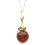 French Collection Honey Amber and 24K Gold Plated Sterling Silver Ball Pendant, 18
