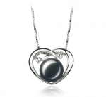 PearlsOnly Katie Heart Black 9.0-9.5mm AA Freshwater Sterling Silver Cultured Pearl Pendant