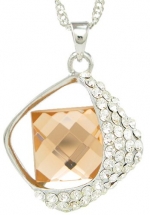 Glittering Rhinestones Studded Square Swarovski Elements Crystal Pendant Necklace W. 18k White Gold Plated Chain Yellow Topaz