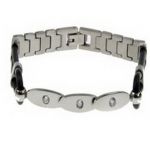 Stainless Steel Bracelet w/ black rubber and cubic zirconia stones - Length: 8.5 Width: 10mm