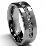 8 MM Men's Titanium ring wedding band with 9 large Channel Set CZ size 10