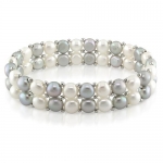 6-7 mm FW Grey and White Pearl Double Row Elastic Bracelet, 7