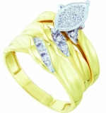 10K Yellow Gold .1CT Round Cut Diamond Wedding Engagement Bridal Trio Ring Set