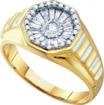 Men's 14K Yellow Gold .52ct Round Baguette Cut Diamond Wedding Engagement Band Ring