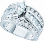 Ladies 14k White Gold 1 Ct Round Baguette Cut Diamond Wedding Engagement Bridal Ring Set