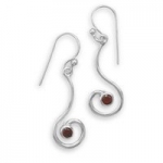 Thin swirl design french wire earrings with 3mm garnet.