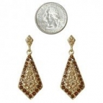 Designer Inspired Dangling Post Drop Earring / Diamond Shaped / Rhinestones / Gold Plated / Color: Topaz