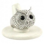 Designer Inspired Owl Stretch Ring / Rhinestones / Rhodium Plated.
