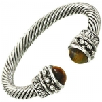 Designer Inspired Cable Wire Bangle / Tiger-eye / Rhodium Plated.