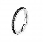 High Polished Stainless Steel Wedding Band Ring For Women with Multi Black Cubic Zirconias Arround band