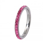 Polished Stainless Steel Wedding Band Ring With Pink Cubic Zirconias in Center