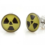 Trendy Stainless Steel Nuclear Symbol Stud Earrings for Men (Black Yellow)