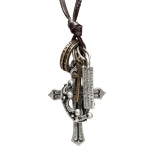 Vintage Urban Spirituality Men's Cross Pendant Leather Chain Necklace