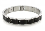 Tioneer Two-Tone Stainless Steel Black Bracelet w/ Cubic Zirconia 9