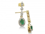 Dangle Style Emerald and Diamond Earrings in 10k Yellow Gold