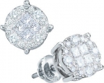 Mens Ladies 14k White-gold 1.5 Ct Round Diamond Studs Earrings
