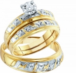 Men's Ladies 10k Yellow and White Gold .07 Ct Round Cut Diamond His Her Engagement Wedding Bridal Ring Set (ladies size 7, men size 10; message us for more sizes)