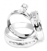 Men's Ladies 10K White Gold .18CT Round Cut Diamond Wedding Engagement Bridal Trio Ring Set (ladies size 7, men size 10; message us for more sizes)