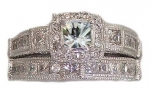 Edwin Earls Antique Style Sterling Silver Princess Cut Cubic Zirconia Wedding Ring Set (5)