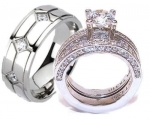 Edwin Earls 3 Piece Wedding Engagement Ring Set Stainless Steel & Mens Titanium Please email your sizes after the sale.