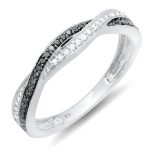 0.25 Carat (ctw) 10K White Gold Round Black & White Diamond Anniversary Wedding Band Swirl Matching Ring 1/4 CT