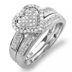 0.40 Carat (ctw) 10k White Gold Round Diamond Ladies Bridal Heart Shape Ring Engagement Set Matching Band