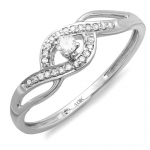 0.20 Carat (ctw) 10k White Gold Round Cut Diamond Ladies Promise Swirl Wave Engagement Bridal Ring 1/5 CT