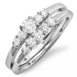 0.60 Carat (ctw) 14K White Gold Round White Diamond Engagement Bridal Ring Set