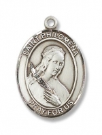 Made in America! Sterling Silver St. Philomena Medal Pendant with 24 Stainless Steel Chain in Gift Box. Saint Philomena is the patron of Children, babies, orphans, test takers, youth, and impossible causes. Very little is known about her life as she was 