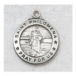 Sterling Silver St. Philomena Medal Round with 20 Rhodium Chain. Saint Philomena Is the Patron of Children, Babies, Orphans, Test Takers, Youth, and Impossible Causes. Very Little Is Known About Her Life As She Was Martyred in the Early Years of the Chur