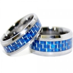 Matching 8mm & 10mm Blue Carbon Fiber Inlay Tungsten Wedding Rings (US Sizes 8mm:4-17 10mm:7-17)