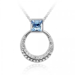Blue Chip Unlimited - Chic Azure Blue & Clear Crystal Engagement Ring Pendant w/ 18in 18K White RGP Chain Necklace Fashion Jewelry