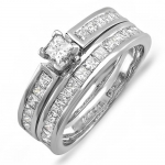 1.50 Carat (ctw) 14k White Gold Princess Diamond Ladies Bridal Ring Engagement Set with Matching Wedding Band