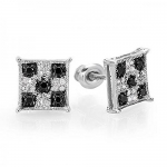 0.25 Carat (ctw) Sterling Silver Black & White Round Cut Diamond Square Shaped Micro Pave Stud Earrings 1/4 CT