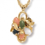 1/4 TCW Oval Shaped Multi-Gemstone Crystal Accent Goldtone Metal Drop Pendant and Chain 18