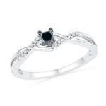 Pink Plated Sterling Silver Princess Round Diamond Black and White Fashion Ring (1/6Cttw)