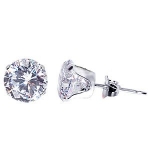 925 Sterling Silver 7mm Round Clear Cubic Zirconia Post Stud Earrings