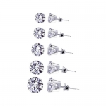 TDEZ-ROUND-SET Sterling Silver 3mm 4mm 5mm 6mm & 7mm Round Sparkling Clear Cubic Zirconia Stud Earrings Set