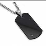 Men's Black Tungsten Carbide Dog Tag with Diamond 22 Steel Curb Link Chain