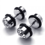 KONOV Jewelry Stainless Steel Cubic Zirconia Mens Round Stud Earrings Set, 2pcs, Color Silver Black