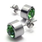 KONOV Jewelry Stainless Steel Cubic Zirconia Unisex Mens Stud Earrings Set, 2pcs, Color Silver Green