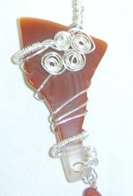 Artisan Made Silver Swirl Bale Tumbled Agate Slice Pendant with Red Agate Drop #14